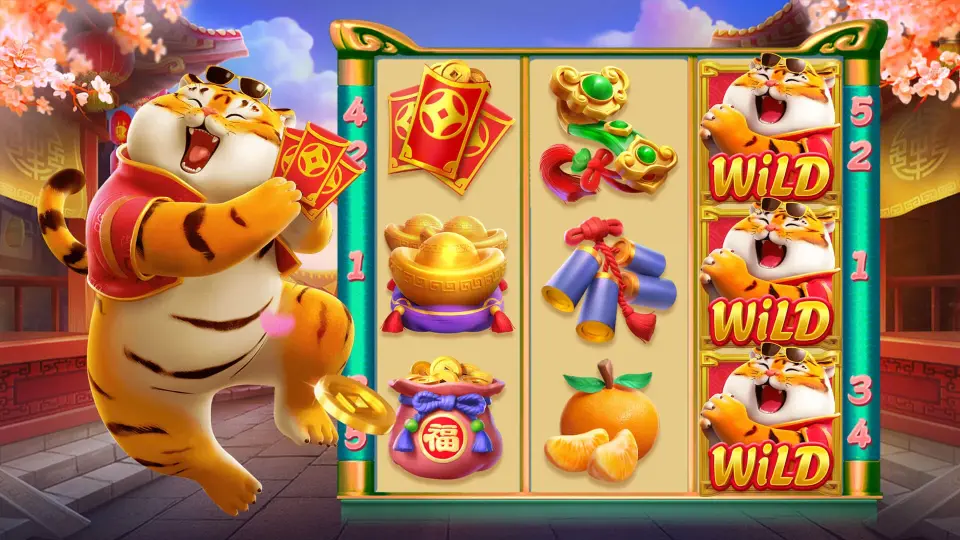 Fortune Tiger gameplay - grade 3x3 com símbolos do tigre dourado em ação